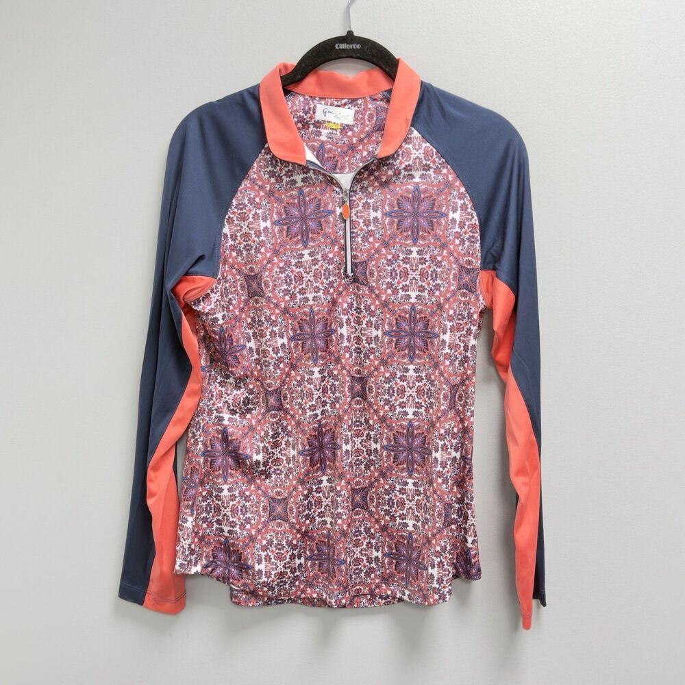 Greg Norman Women's Golf 1/4 Zip Long Sleeve Shirt  Sz XL Paisley Navy